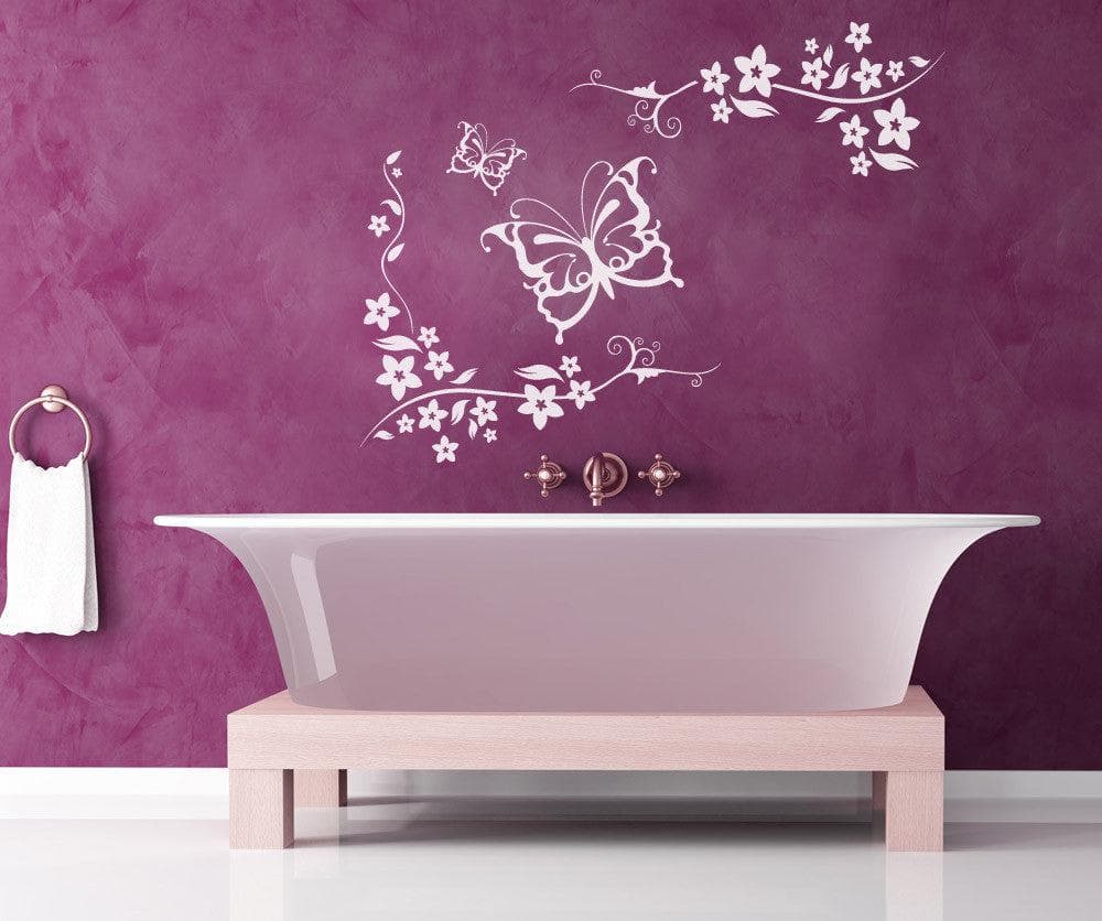 Vinyl Wall Decal Sticker Butterflies and Floral Vines #1118