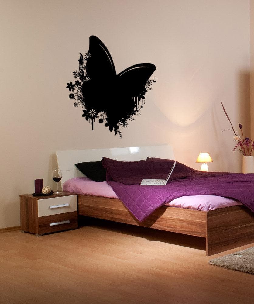 Vinyl Wall Decal Sticker Butterfly and Flowers #1148