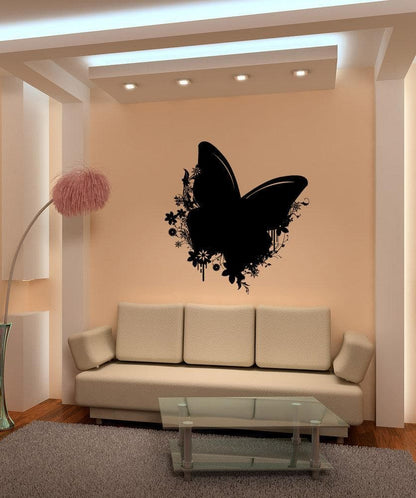 Vinyl Wall Decal Sticker Butterfly and Flowers #1148