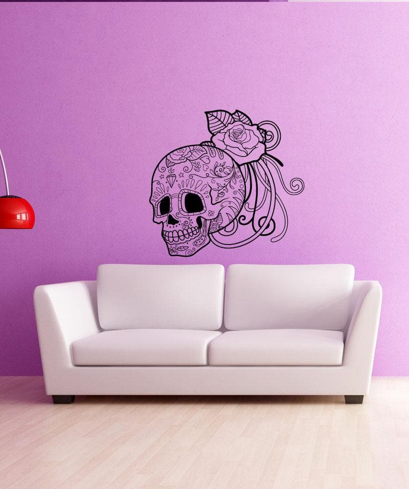 Vinyl Wall Decal Sticker Sugar Skull and Rose #1175