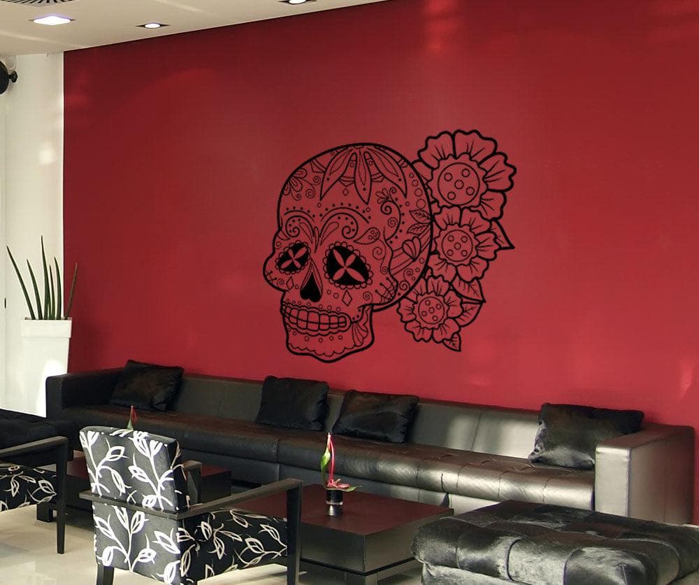 Vinyl Wall Decal Sticker Sugar Skull Flowers #1182