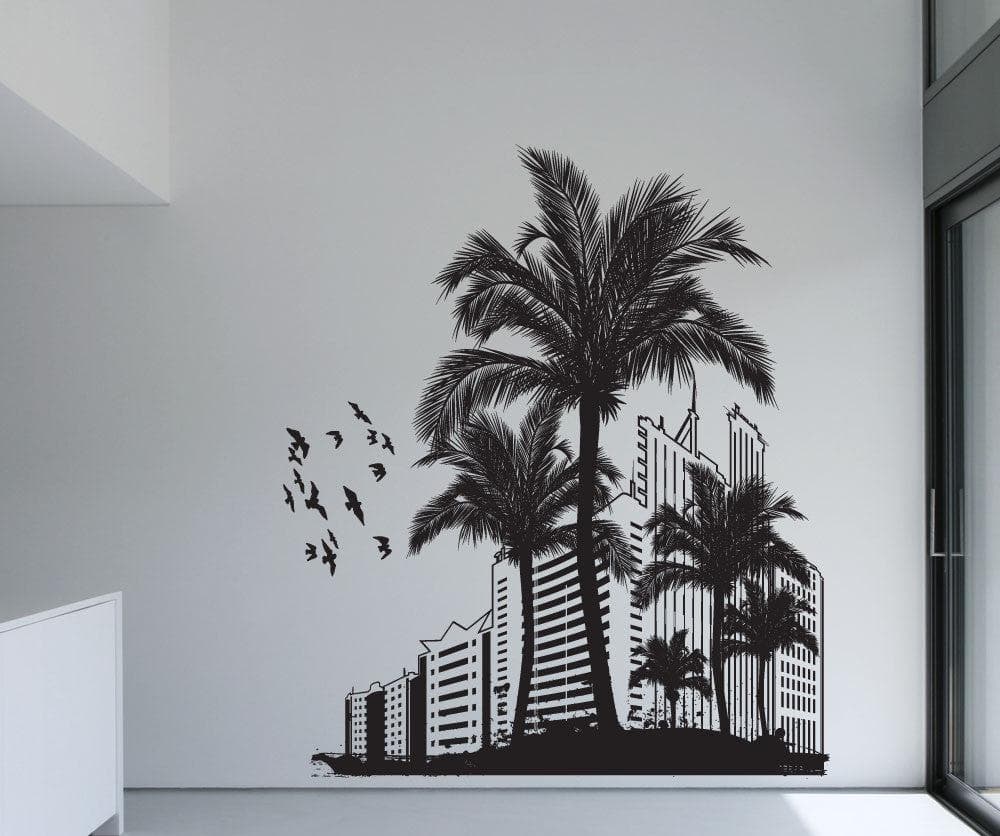 Tropical Beach City Wall Decal Sticker. #1198