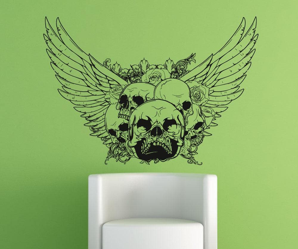 Vinyl Wall Decal Sticker Skulls Roses and Wings #1239