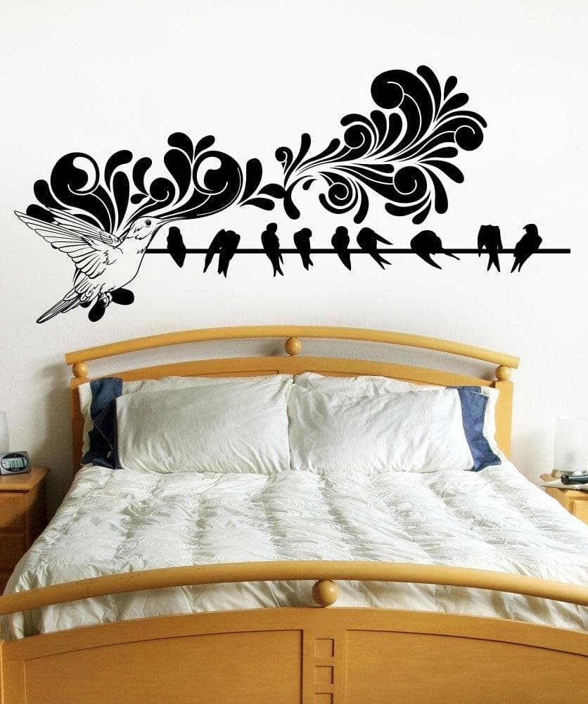 Vinyl Wall Decal Sticker Hummingbird and Bird Line #1241