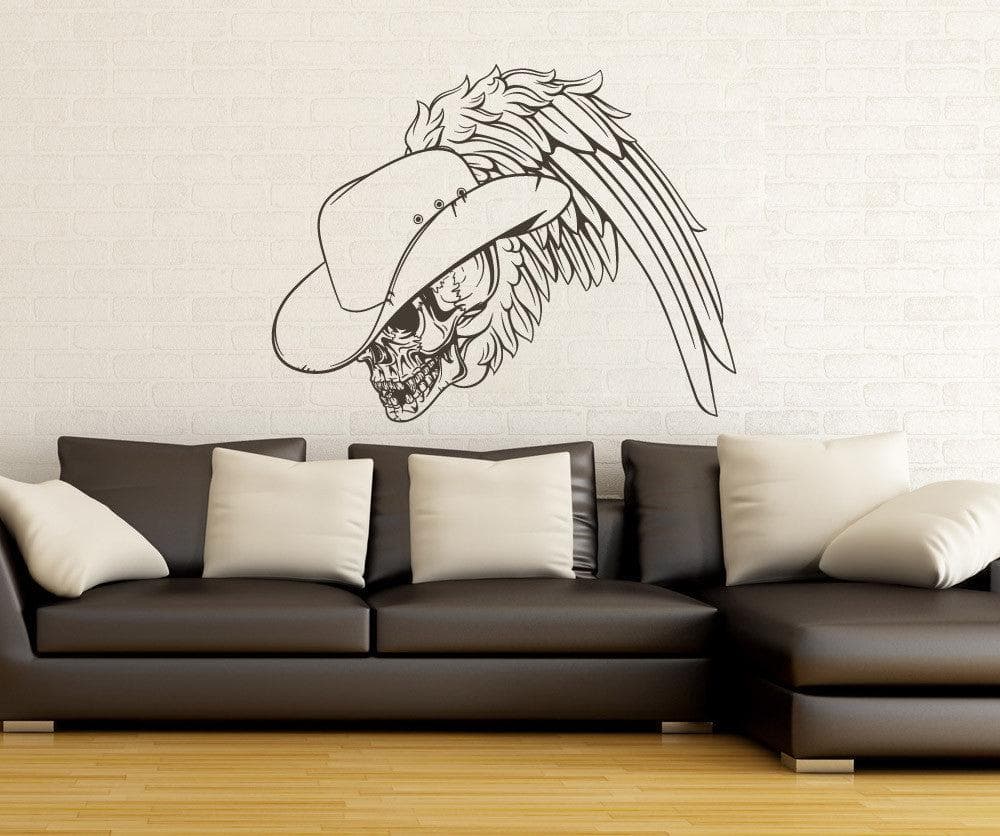 Vinyl Wall Decal Sticker Cowboy Skull #1252