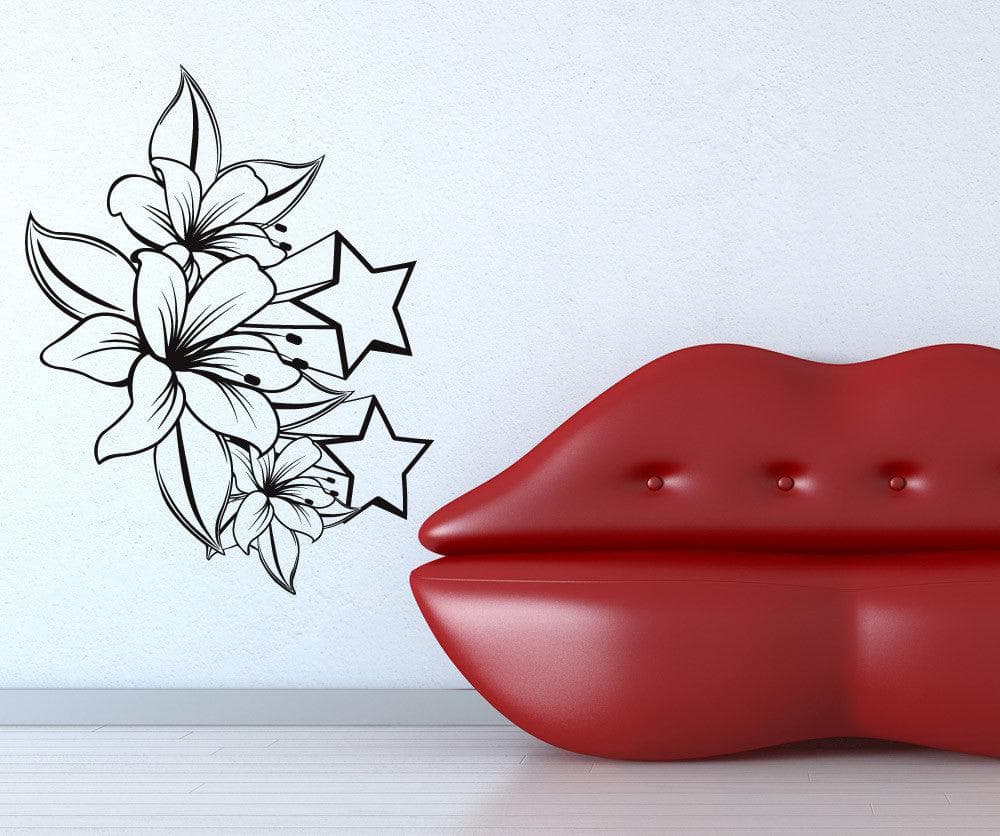 Vinyl Wall Decal Sticker Tiger Lilies and Stars #1264
