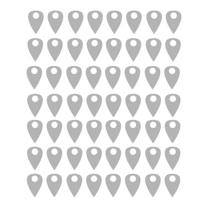 Silver pins on a white background.