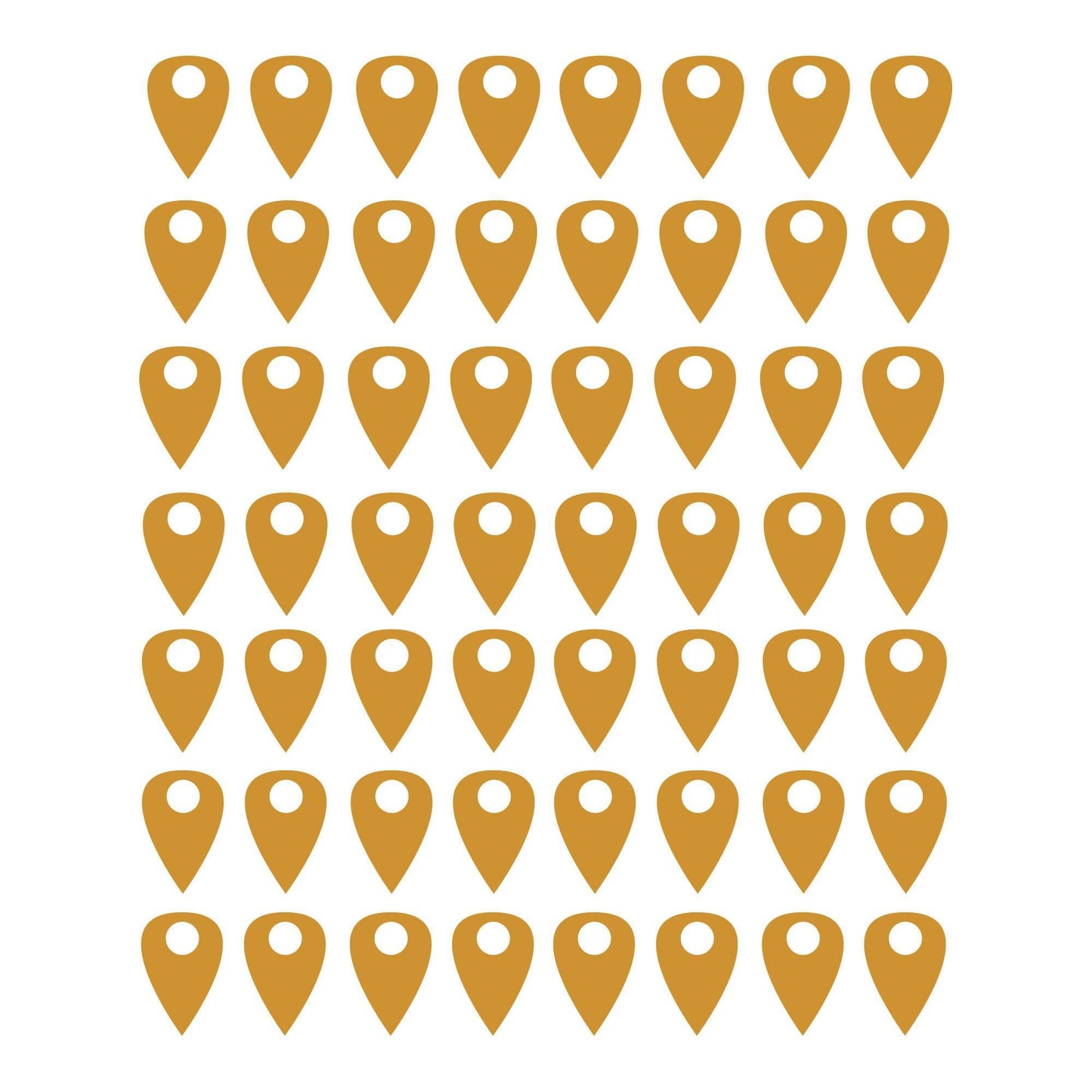 Gold pins on a white background.