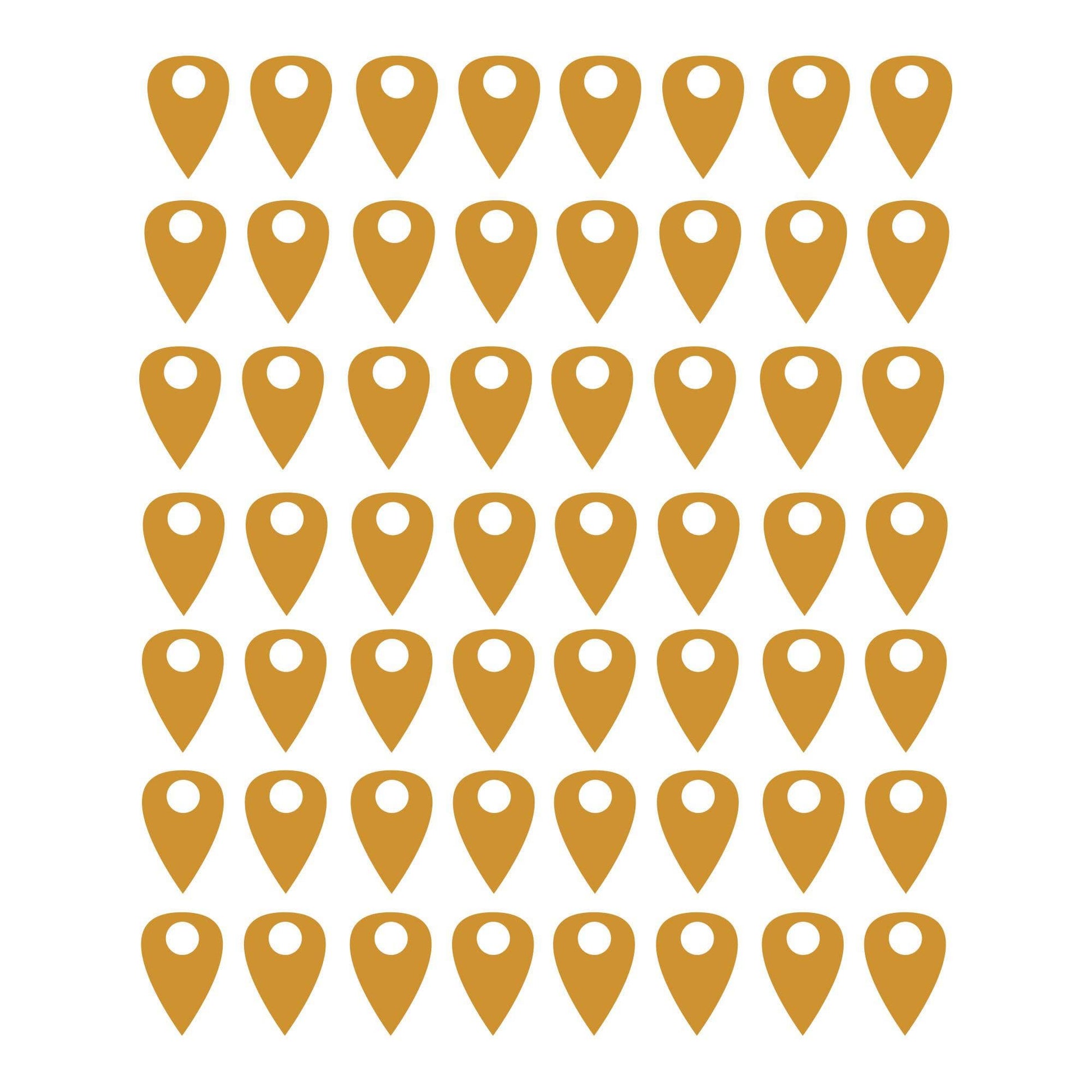 Gold pins on a white background.