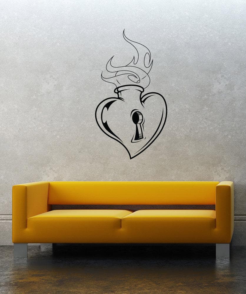 Vinyl Wall Decal Sticker Flaming Key Heart #1297