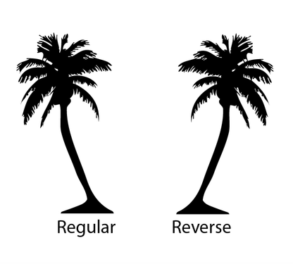 Two black palm trees on a white background.