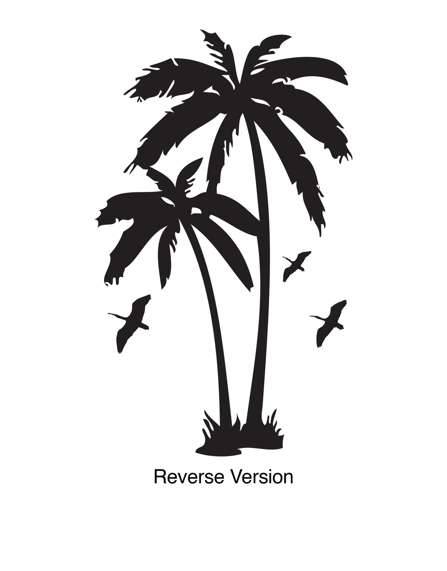 A black palm tree decal on a white background,