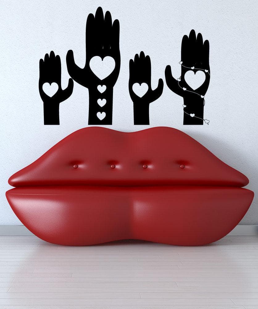 Vinyl Wall Decal Sticker Hands with Hearts #1350