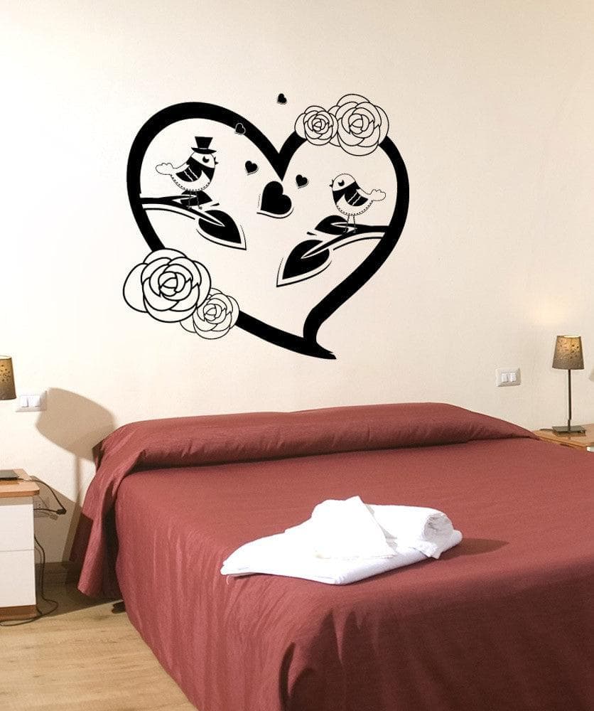 Vinyl Wall Decal Sticker Bird Couple in Flower Heart #1352