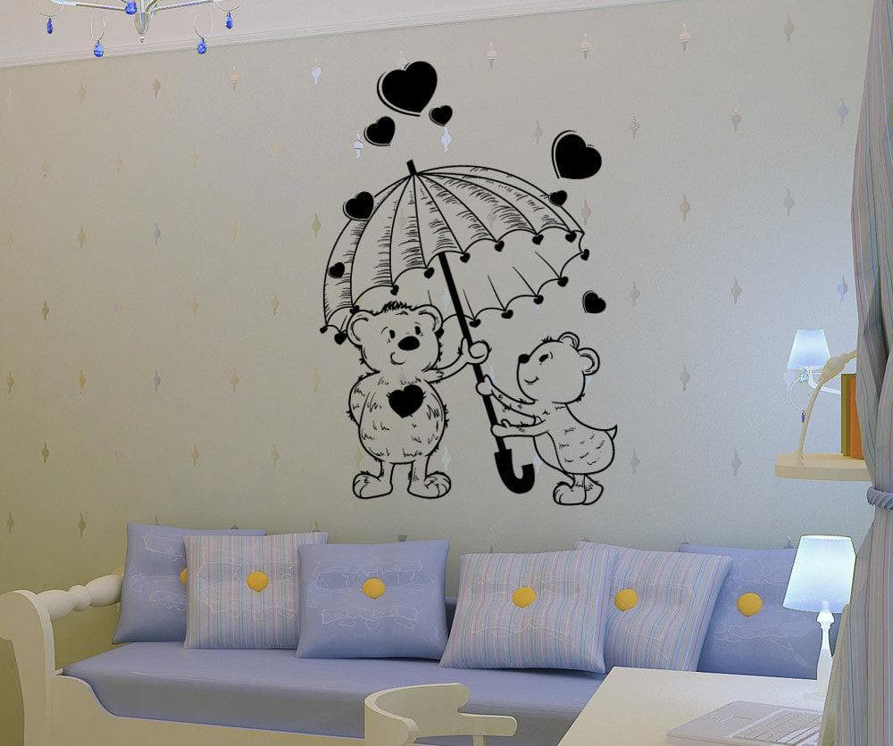 Vinyl Wall Decal Sticker Teddy Bears Under Umbrella #1360