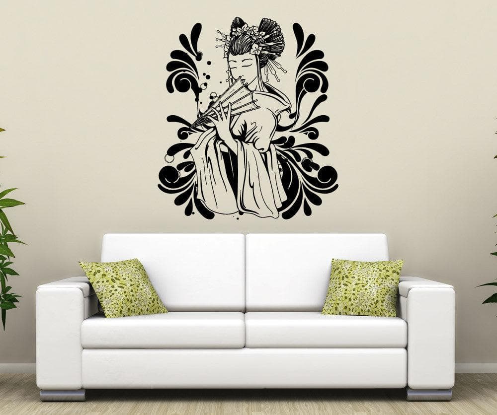 Japanese Geisha with a Fan Wall Decal. #1366