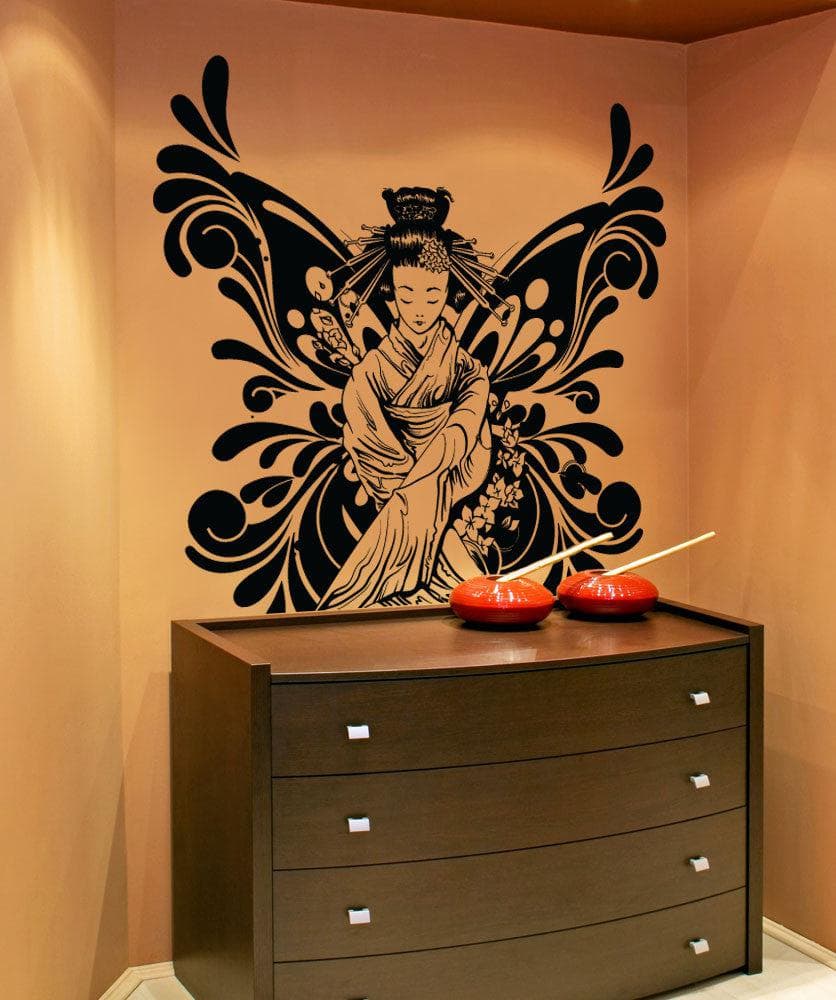 Vinyl Wall Decal Sticker Butterfly Geisha #1369
