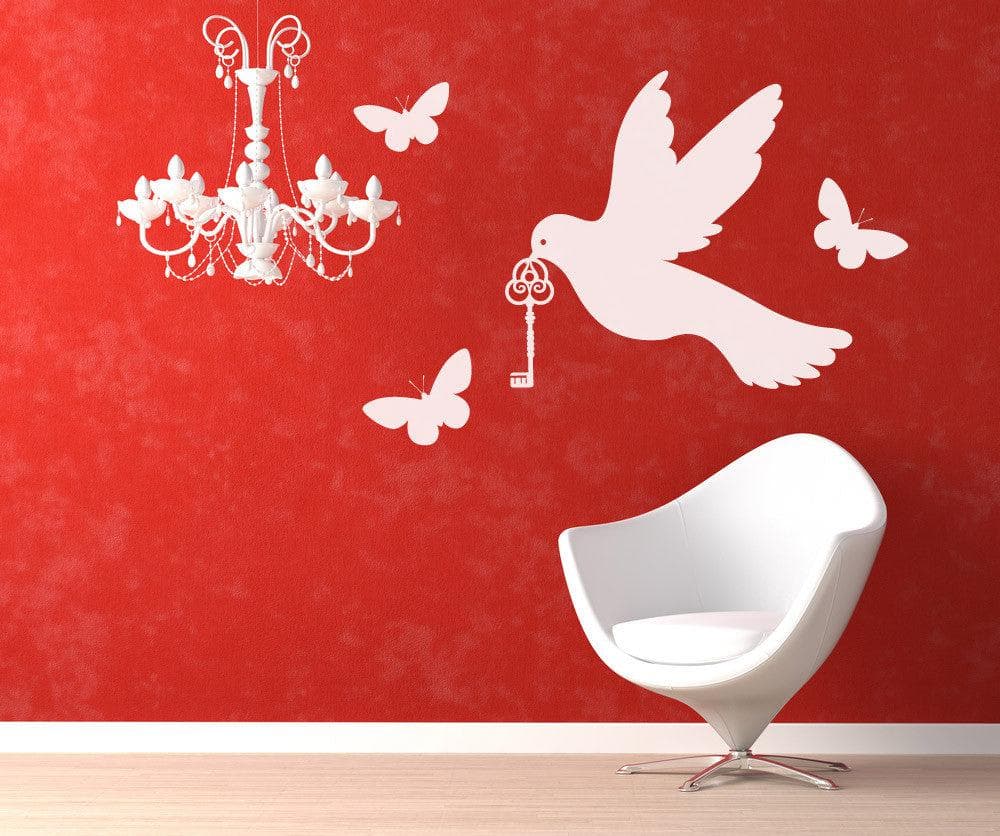 Vinyl Wall Decal Sticker Dove With Key #1435