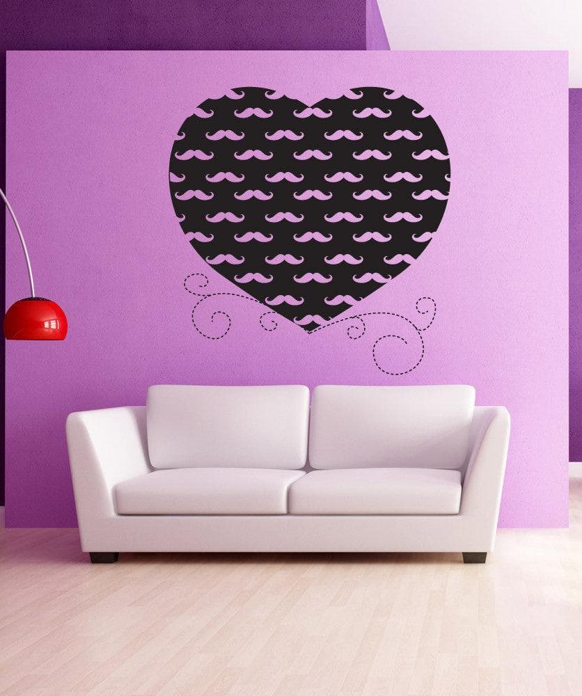 Vinyl Wall Decal Sticker Heart With Mustaches #1437