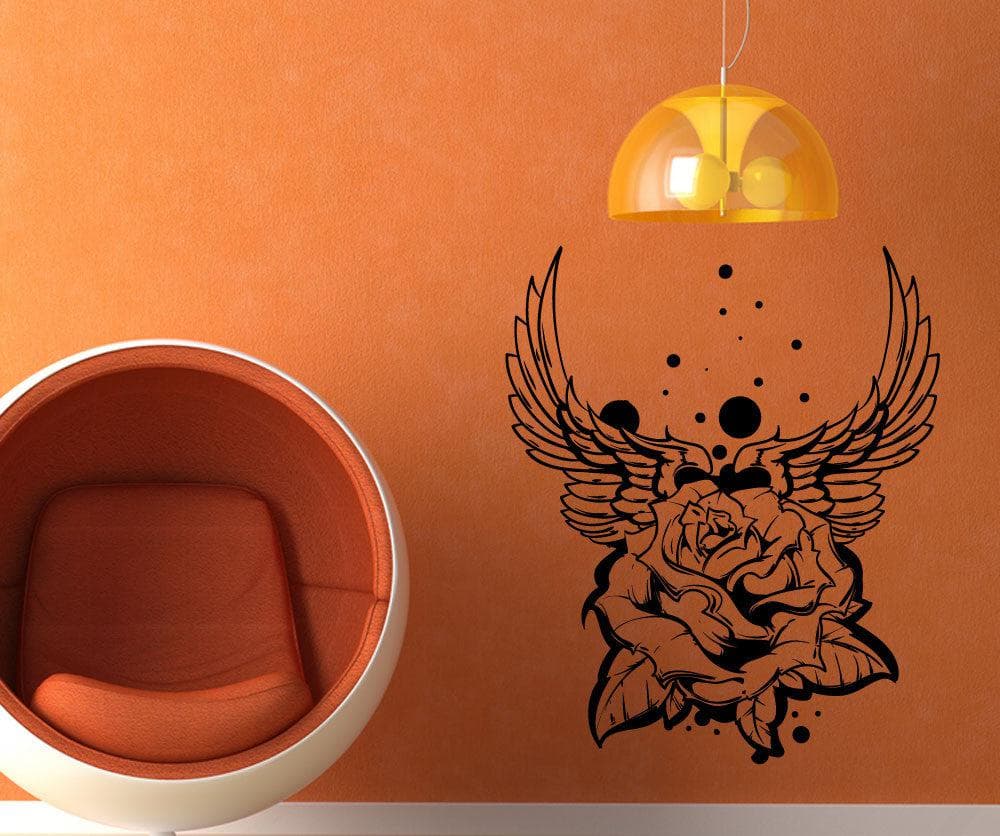 Vinyl Wall Decal Sticker Wings And Rose Tattoo #1467