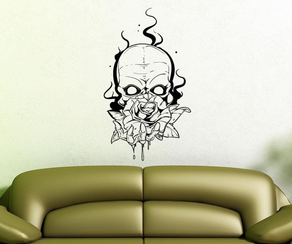 Vinyl Wall Decal Sticker Skull Holding Rose #1468