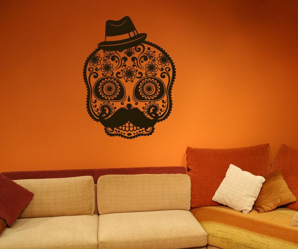 Vinyl Wall Decal Sticker Mustache Sugar Skull #1490
