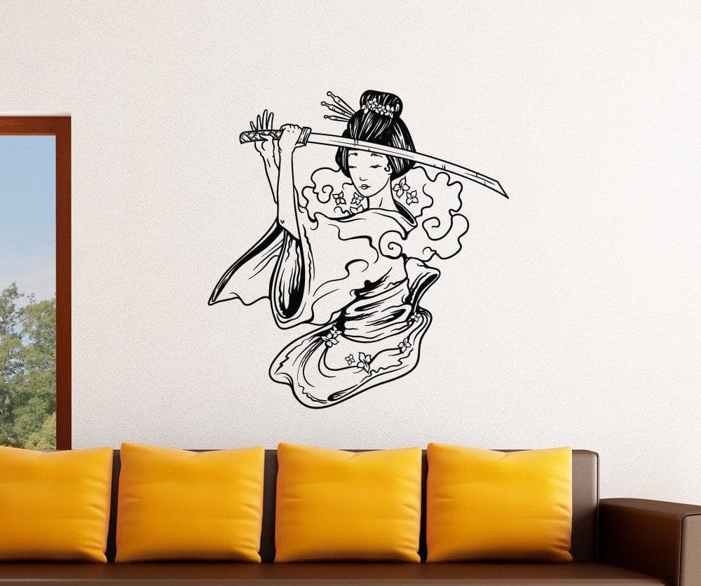 Japanese Geisha Wall Decal Sticker. Geisha With Sword #1500