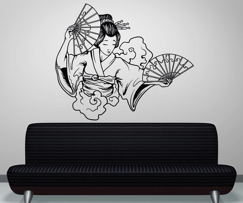 Vinyl Wall Decal Sticker Geisha With Fans #1501