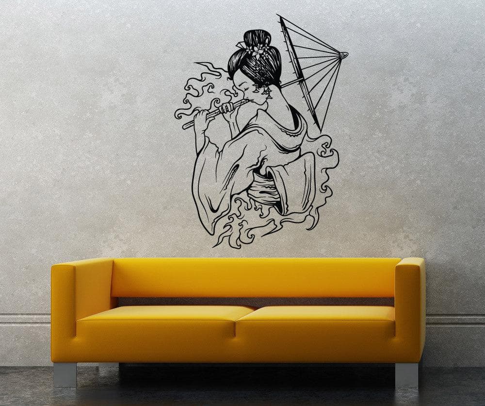 Vinyl Wall Decal Sticker Water Geisha With Umbrella #1502