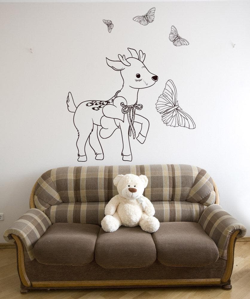 Vinyl Wall Decal Sticker Fawn And Butterflies #1524