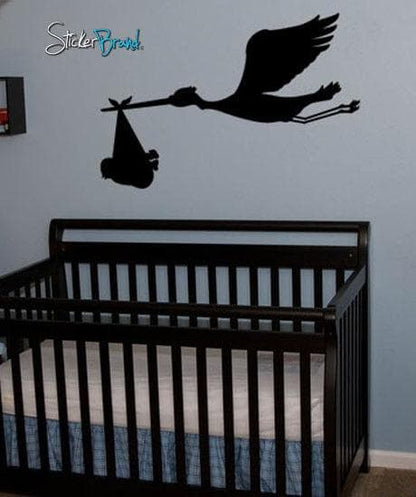 Stork Bird with Baby on Board Vinyl Wall Decal Sticker. #212