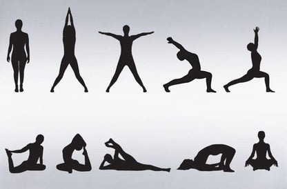 10 Yoga Poses Silhouette Position Wall Decal. Great for Yoga Studio or Home. #267
