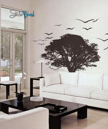 Vinyl Wall Decal Sticker TREE Silhouette with Flying Birds #239