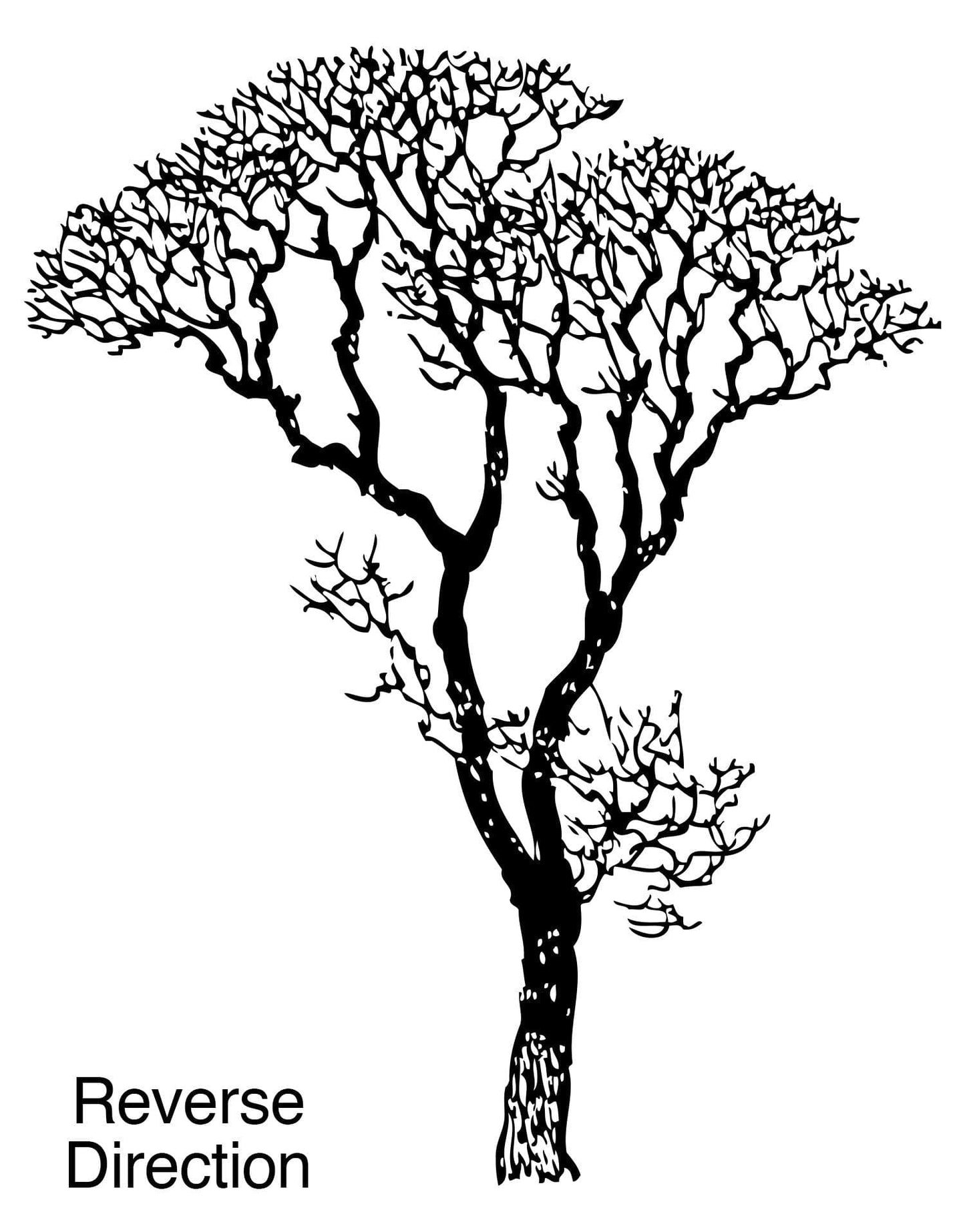 A black decal of a tree on a white background.