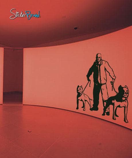 Vinyl Wall Decal Sticker Owner with 2 Pit Bull Dogs #279