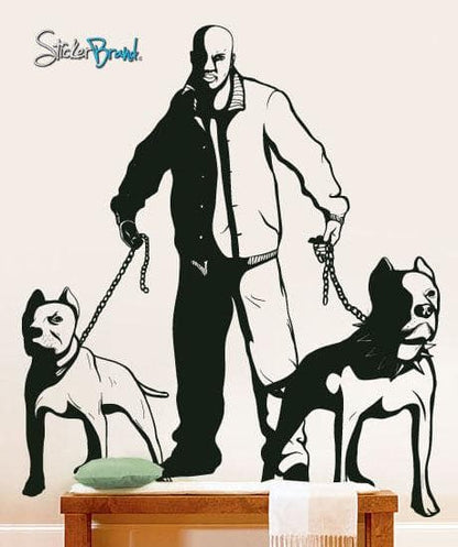 Vinyl Wall Decal Sticker Owner with 2 Pit Bull Dogs #279
