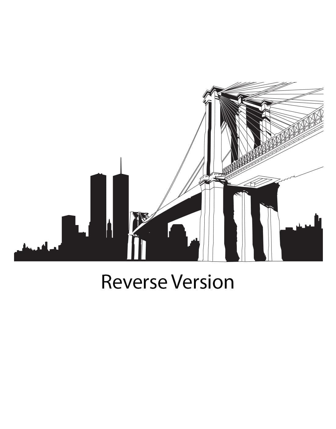 A large black Brookylyn Bridge decal on a white background.