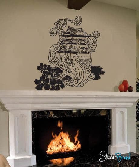 Traditional Japanese Building Over Cliff Wall Decal. #342