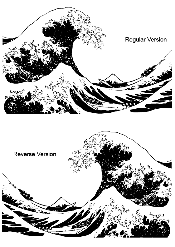 Two Great Wave decals in a white background, with one positioned facing the left.