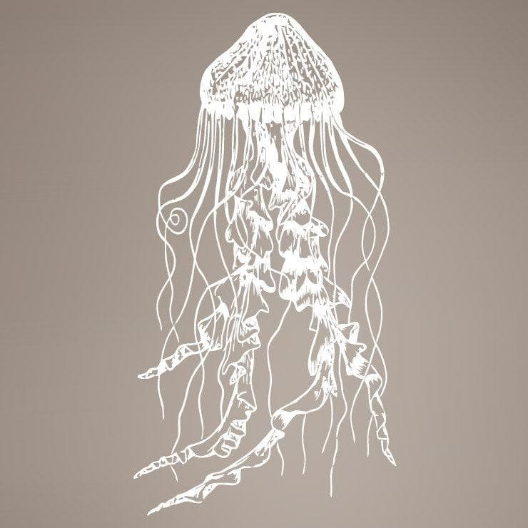White jellyfish wall decal on a gray background.