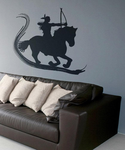 Vinyl Wall Decal Sticker Native American on Horse with Brush Stroke #OS_DC138
