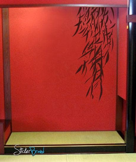 Vinyl Wall Decal Sticker Hanging Bamboo Leaves on a red wall.