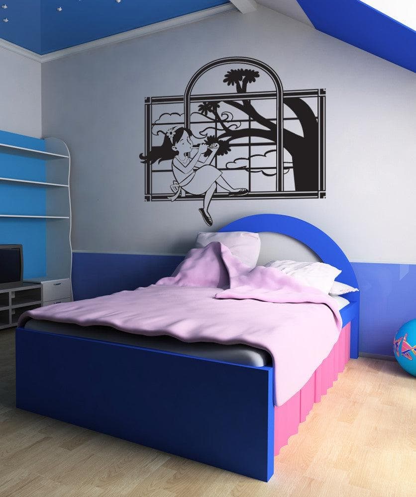 Vinyl Wall Decal Sticker Musical Girl in Window #OS_DC354