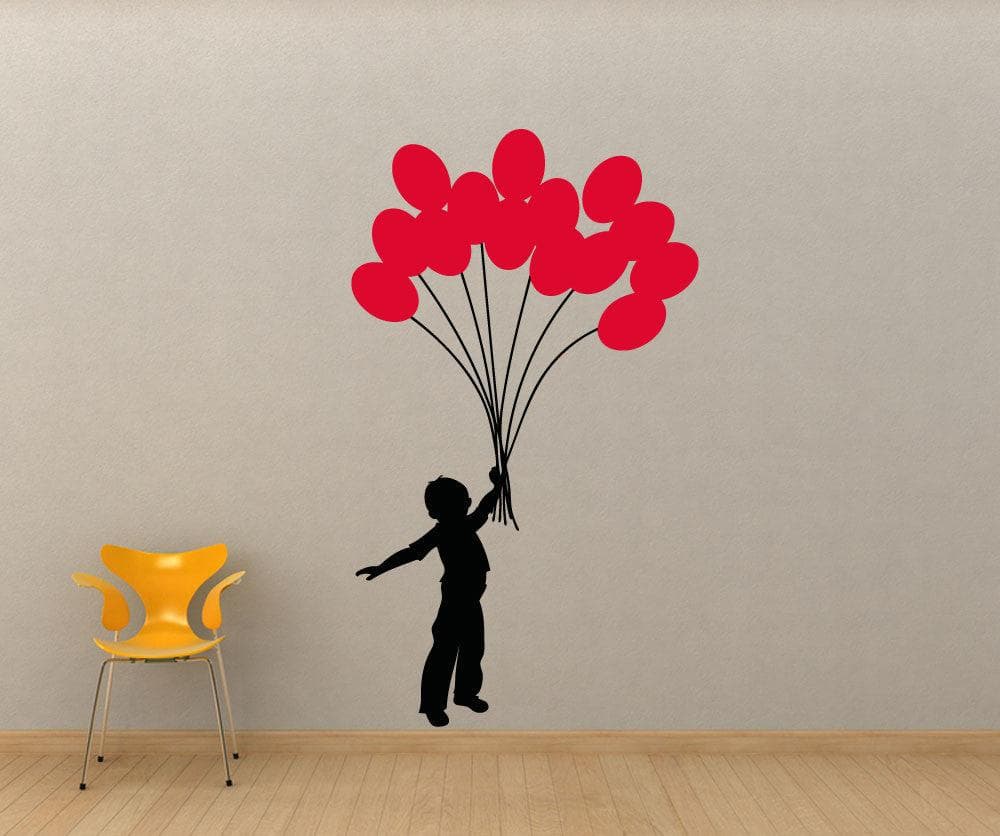 Vinyl Wall Decal Sticker Boy with Balloon Bouquet #5007
