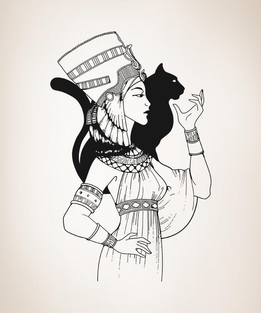 Vinyl Wall Decal Sticker Queen Nefertiti and Cat #5041