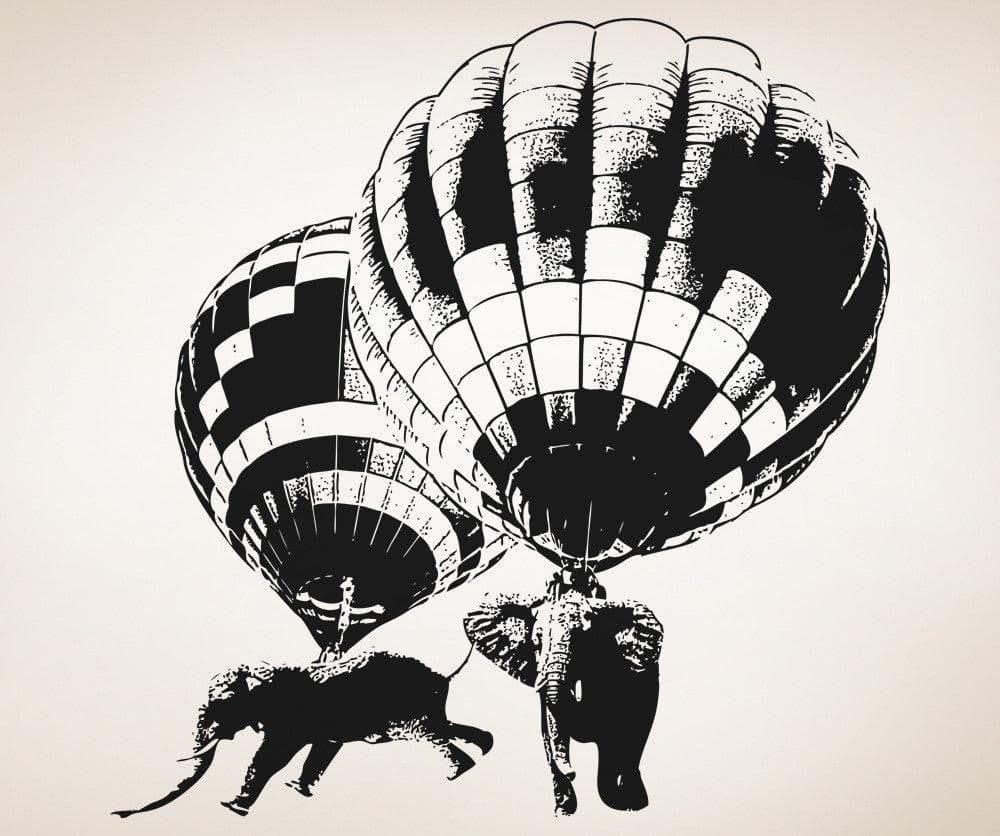 Vinyl Wall Decal Sticker Hot Air Balloon Elephants #5058