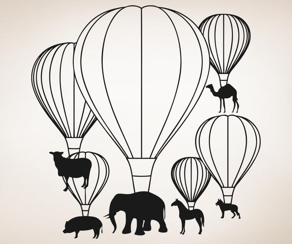 Vinyl Wall Decal Sticker Hot Air Balloon Animals #5059