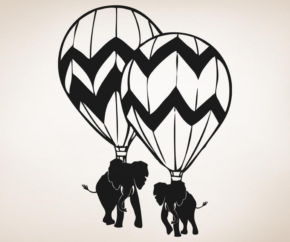 Vinyl Wall Decal Sticker Hot Air Balloon Elephant Duo #5060
