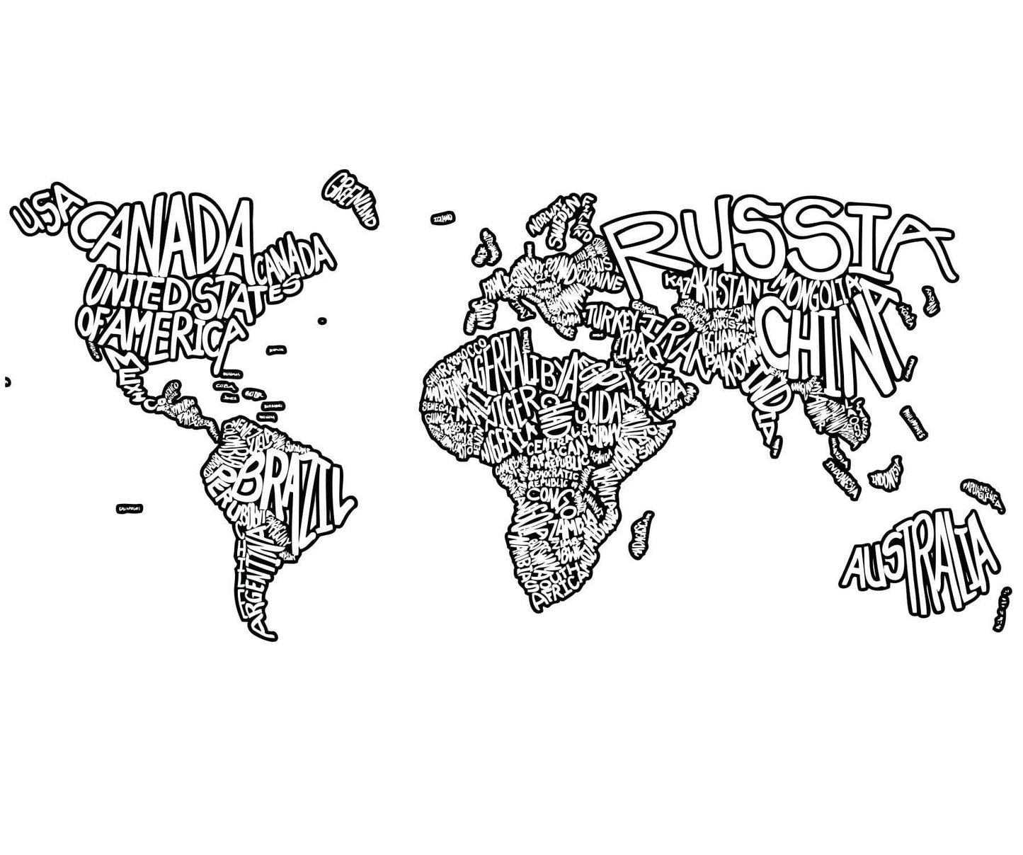 World Map Vinyl Wall Decal Sticker. Country Names Design. #5078