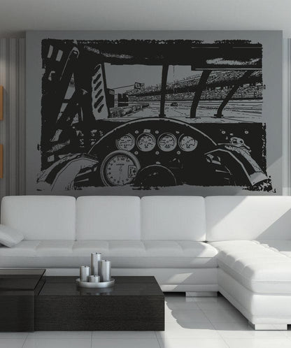 Race Car Driver on Track Wall Decal - Adrenaline-Pumping Racing Decor #5107